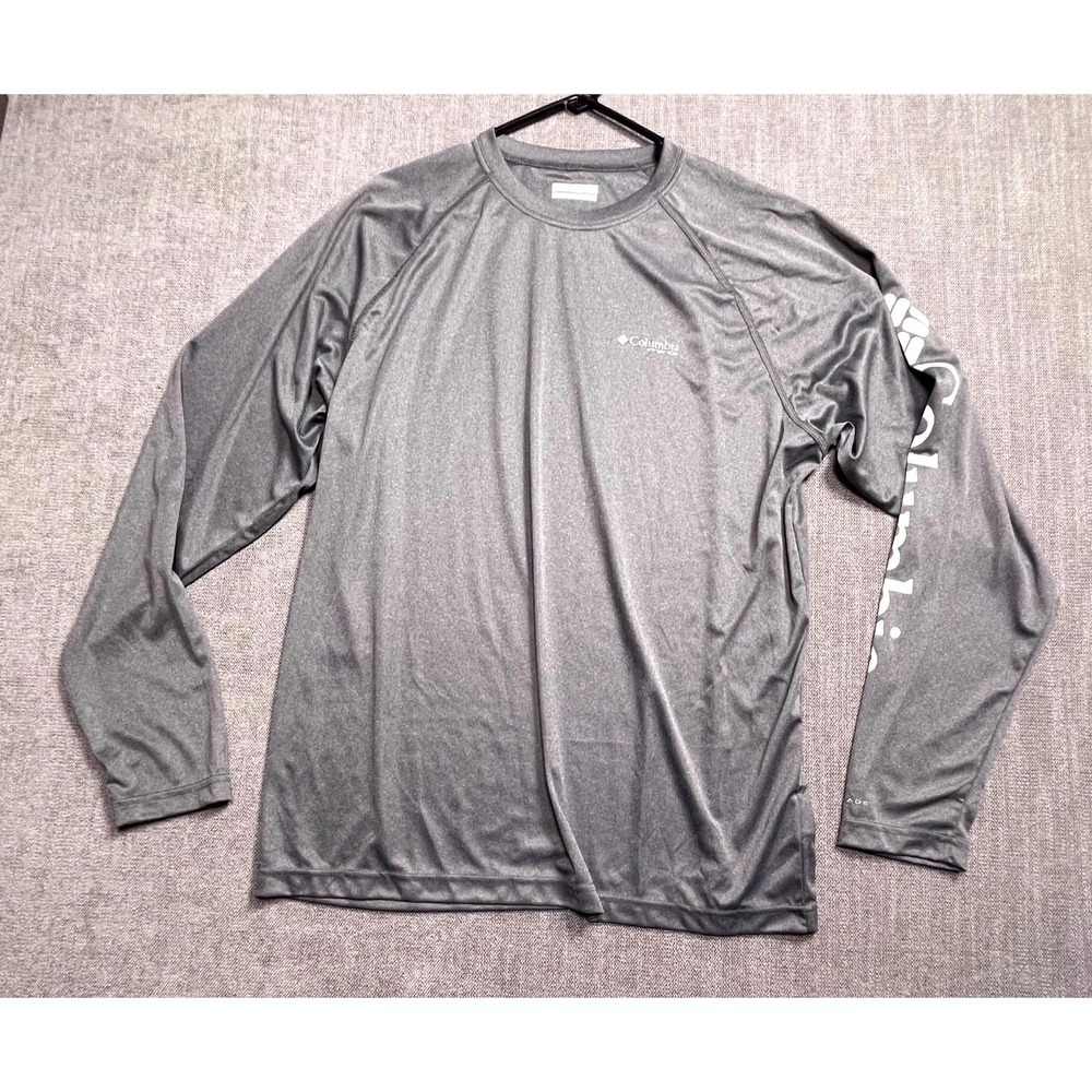 Columbia PFG Shirt Men Large Gray Raglan Sleeve Performance Fishing Hike Outdoor